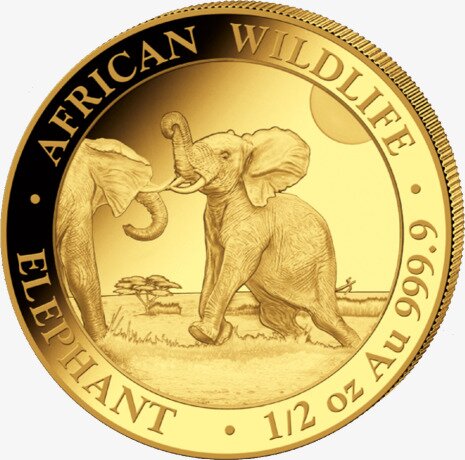 Золотая монета Африканская Дикая Природа Сомалийский Слон 1/2 унция 2024
