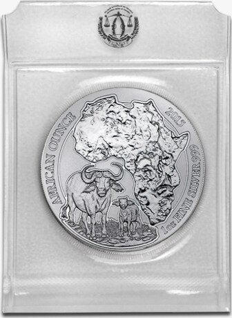 Серебряная монета Африканский Бизон Руанда 1 унция 2015 (African Buffalo)
