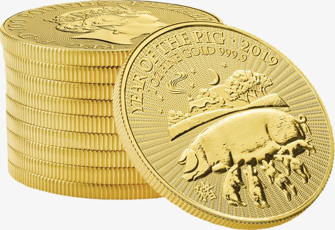 1 oz Lunar UK Year of the Pig Gold Coin (2019)