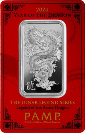 1 oz PAMP Lingotto d'Argento Lunar Legends Azure Drago | 2024