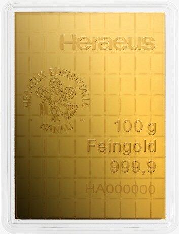 Золотой комби - слиток (combibar) Heraeus 100x1г