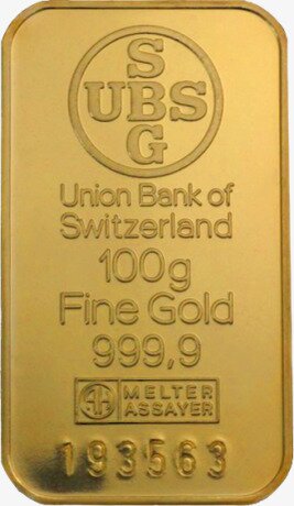 Золотой слиток 100г UBS