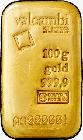 Золотой слиток Valcambi 100 г литой