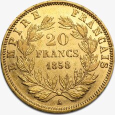 Золотая монета 20 Франков (Franc) Наполеона III Бонапарта (Napoleon III Bonaparte) Разных Лет