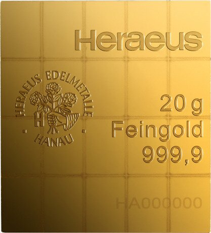 Золотой Комби-Слиток (CombiBar) Heraeus 20x1г