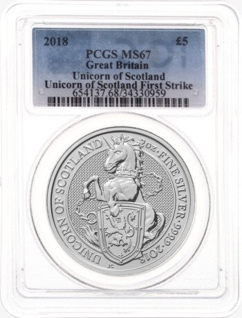 2018 Great Britain 2 oz Silver Queen's Beasts Unicorn MS-67 PCGS
