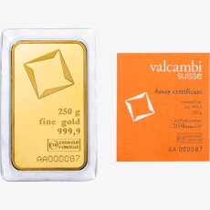 Золотой слиток 250г штампованный Valcambi
