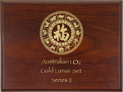 12 x 1oz Lunar II Gold Coins Wooden Box
