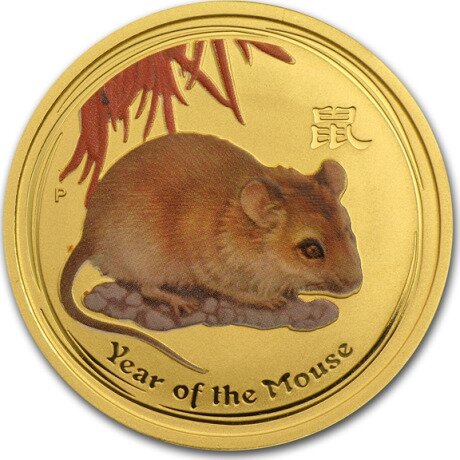 Золотая монета Лунар II Год Крысы 1/2 унции 2008 Colorized (Lunar I Mouse)