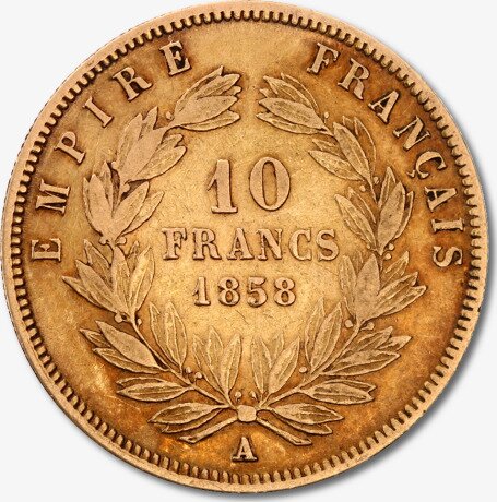 Золотая монета 10 Франков (Franc) Наполеона III (Napoleon III) 1854-1860