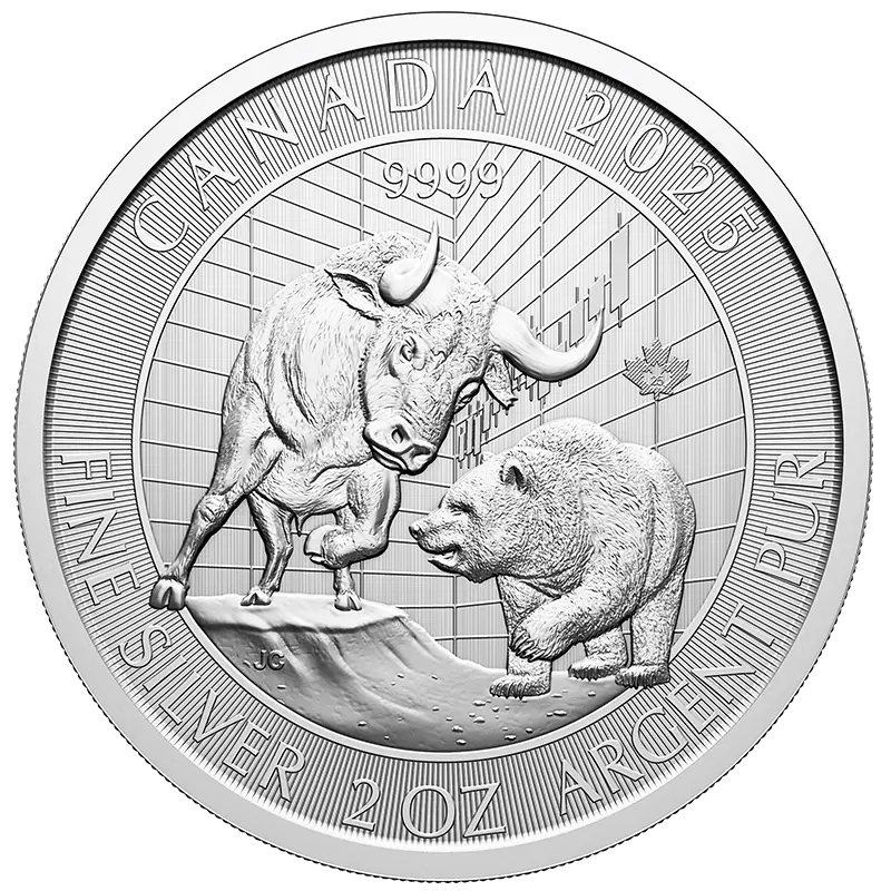 2 oz Bull and Bear Silbermünze 2025