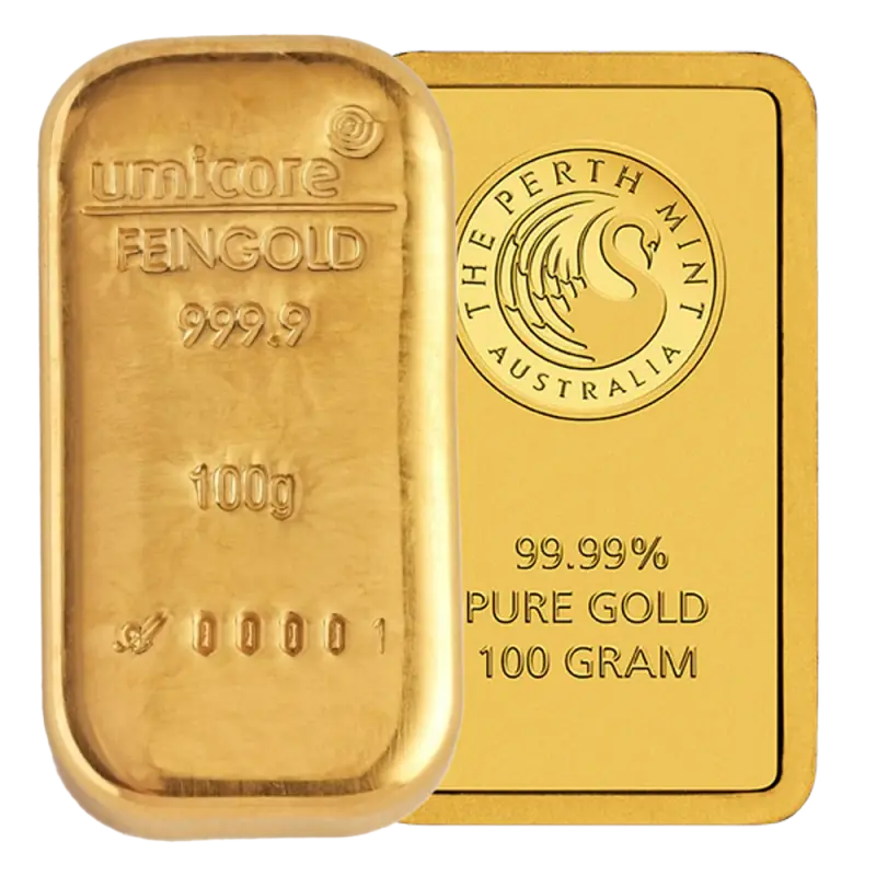 מטיל זהב 100 גרם בטוהר 999.9 מיצרנים מובילים — השקעה במתכת יקרה