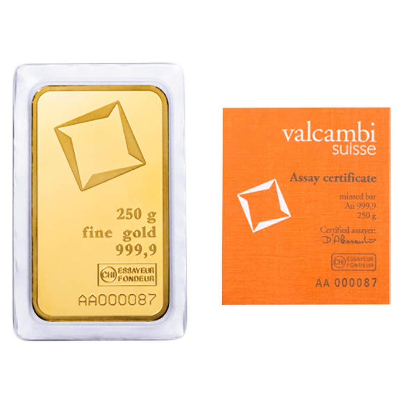 250g Gold Bar | Valcambi | Minted - Gold Bars